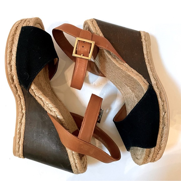 TORY BURCH Wood Wedge Heeled Espadrille Sandals Size 9 - Picture 7 of 14
